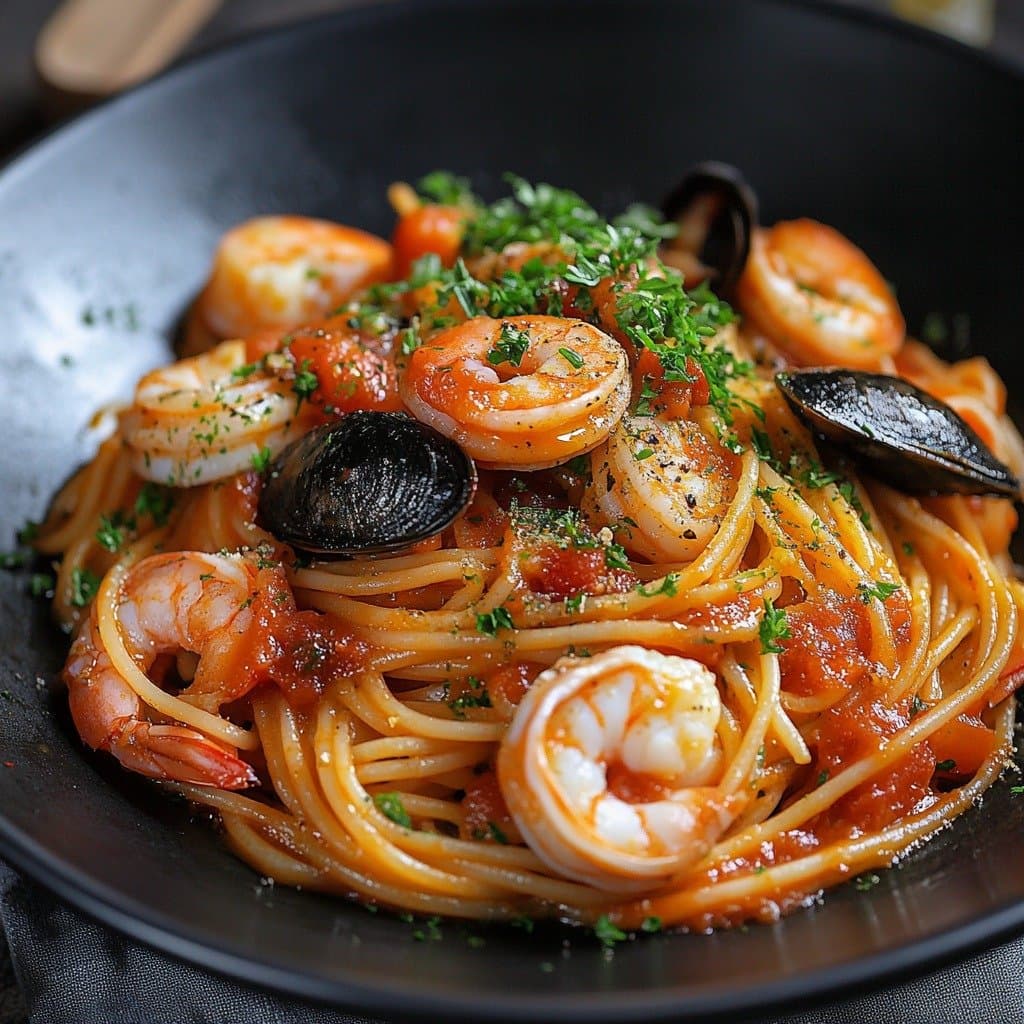 Recette de Espaguetis con Mariscos