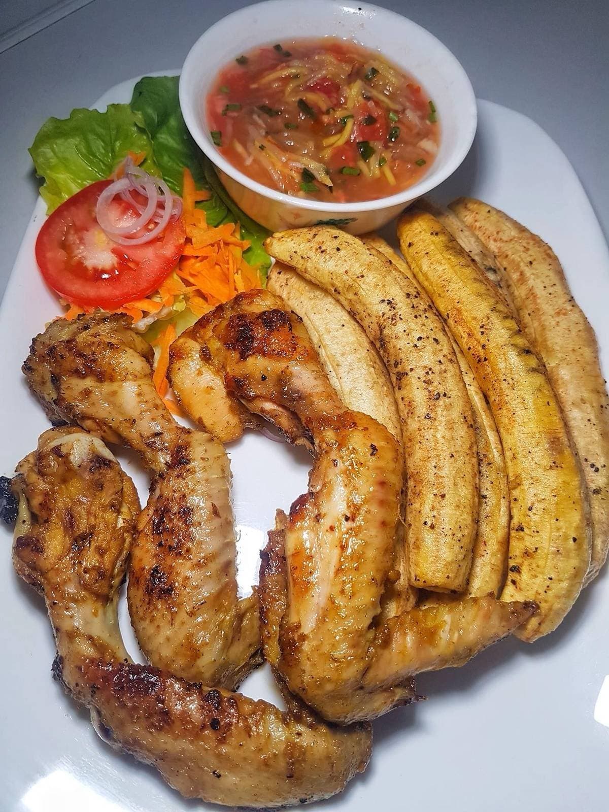 Peruvian Grilled Chicken Wings with Fried Plantains