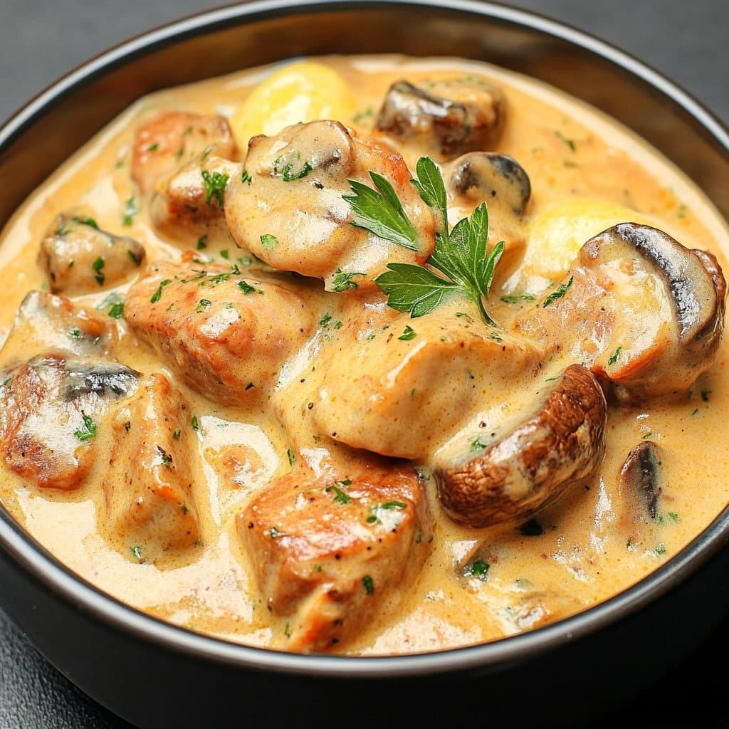 Creamy Veal Blanquette with Mushrooms and Lemon