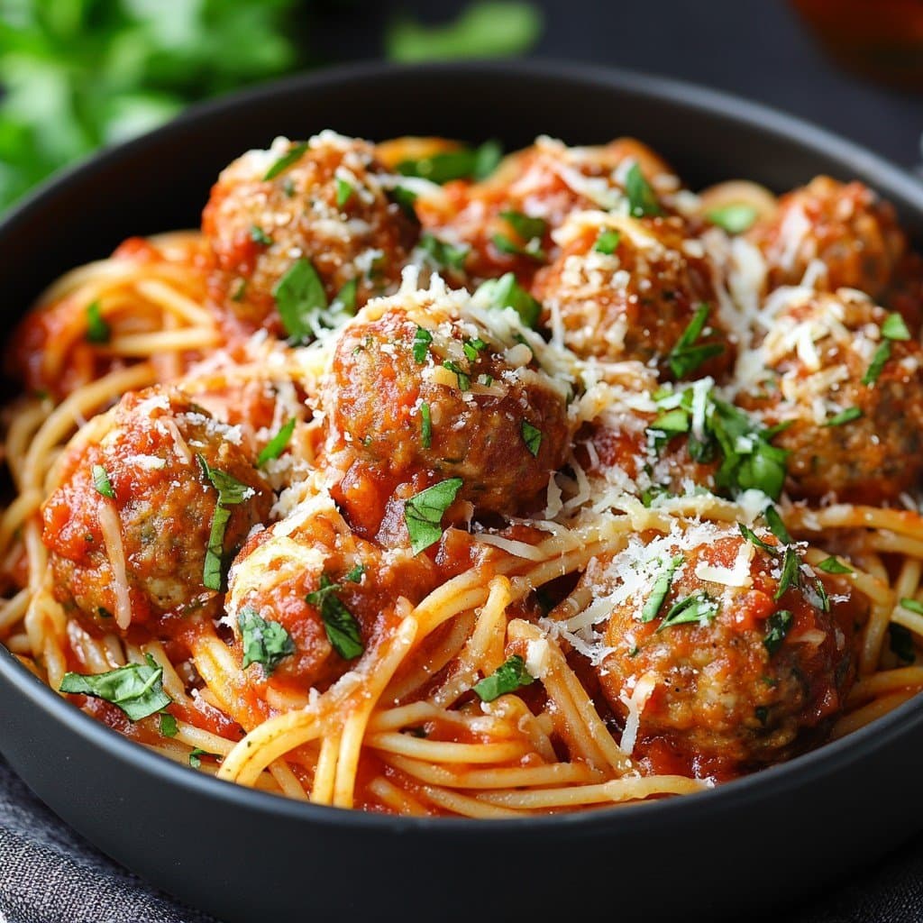 Boulettes de Viande aux Spaghettis et Fromage