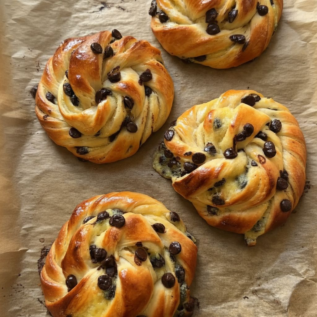 Recette de Rolled Brioches with Vanilla Cream & Chocolate Chips