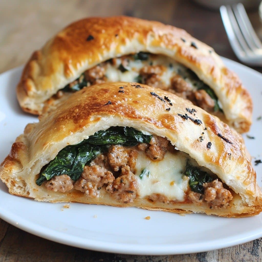 Calzones aux Saucisses, Ricotta, Mozzarella et Épinards