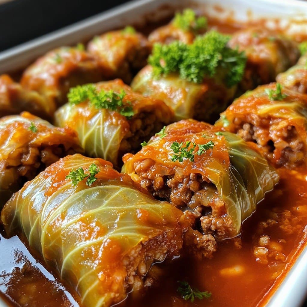 ¡Buen provecho! - Repollo relleno de carne y arroz, salsa de tomate casera