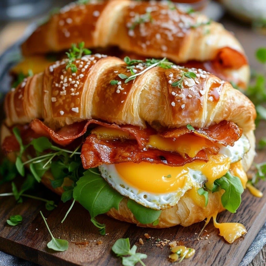 Croissant with Egg, Bacon and Cheddar