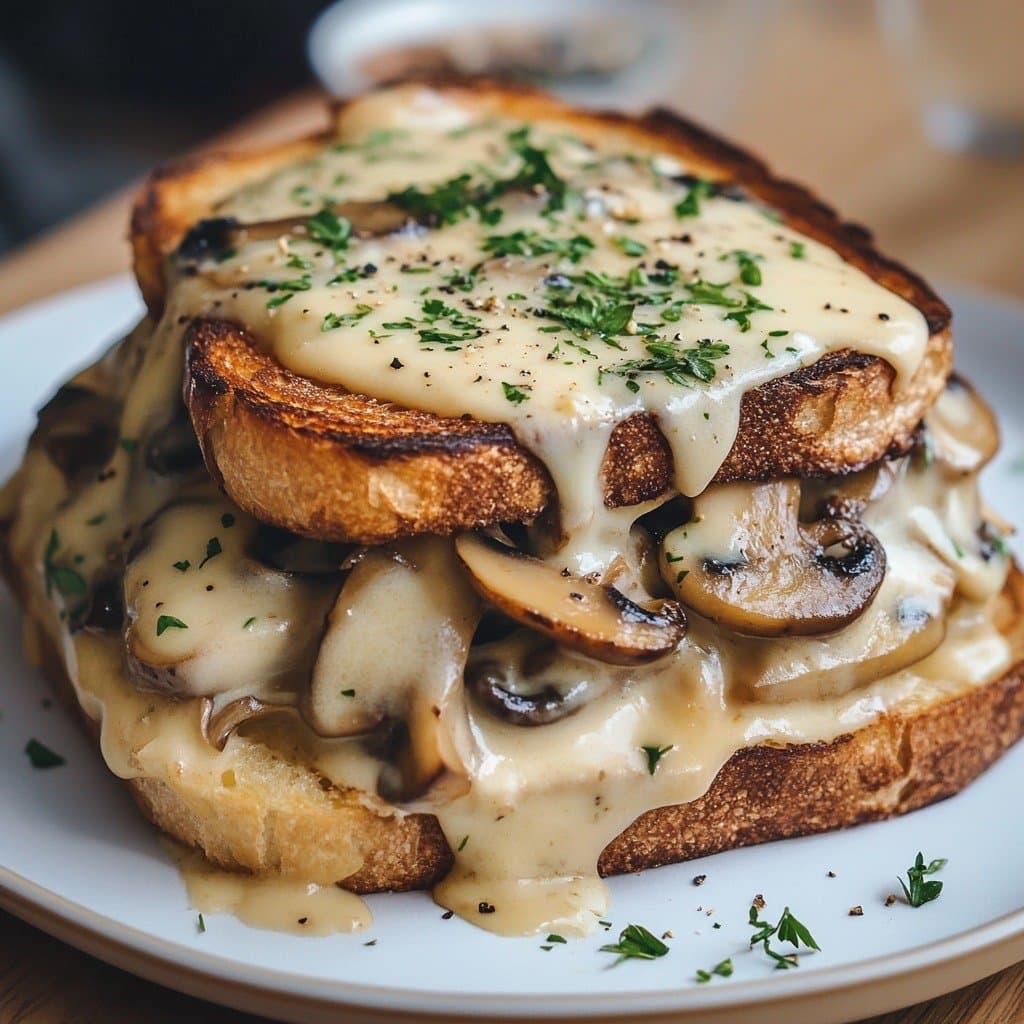 Recette de Croque de champiñones con salsa bechamel de ajo