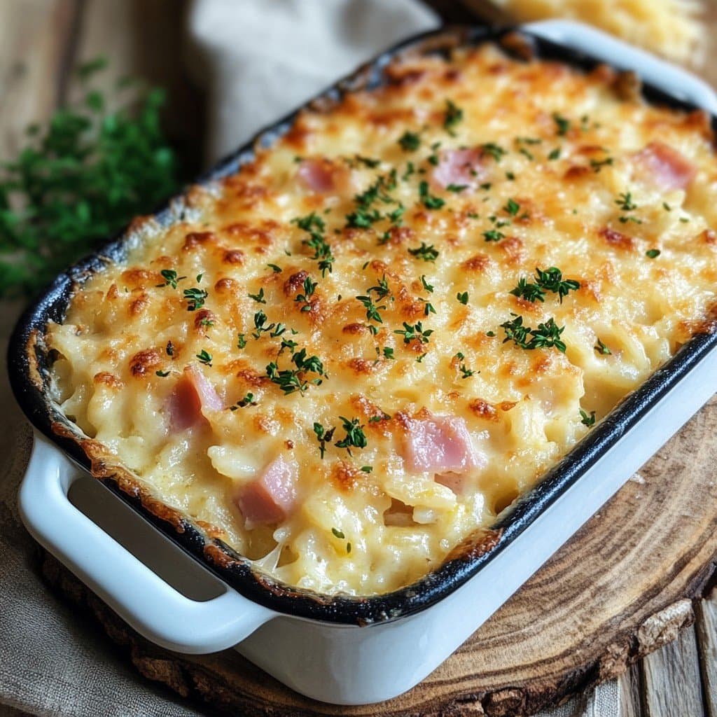 Gratinado de Arroz con Jamón y Queso
