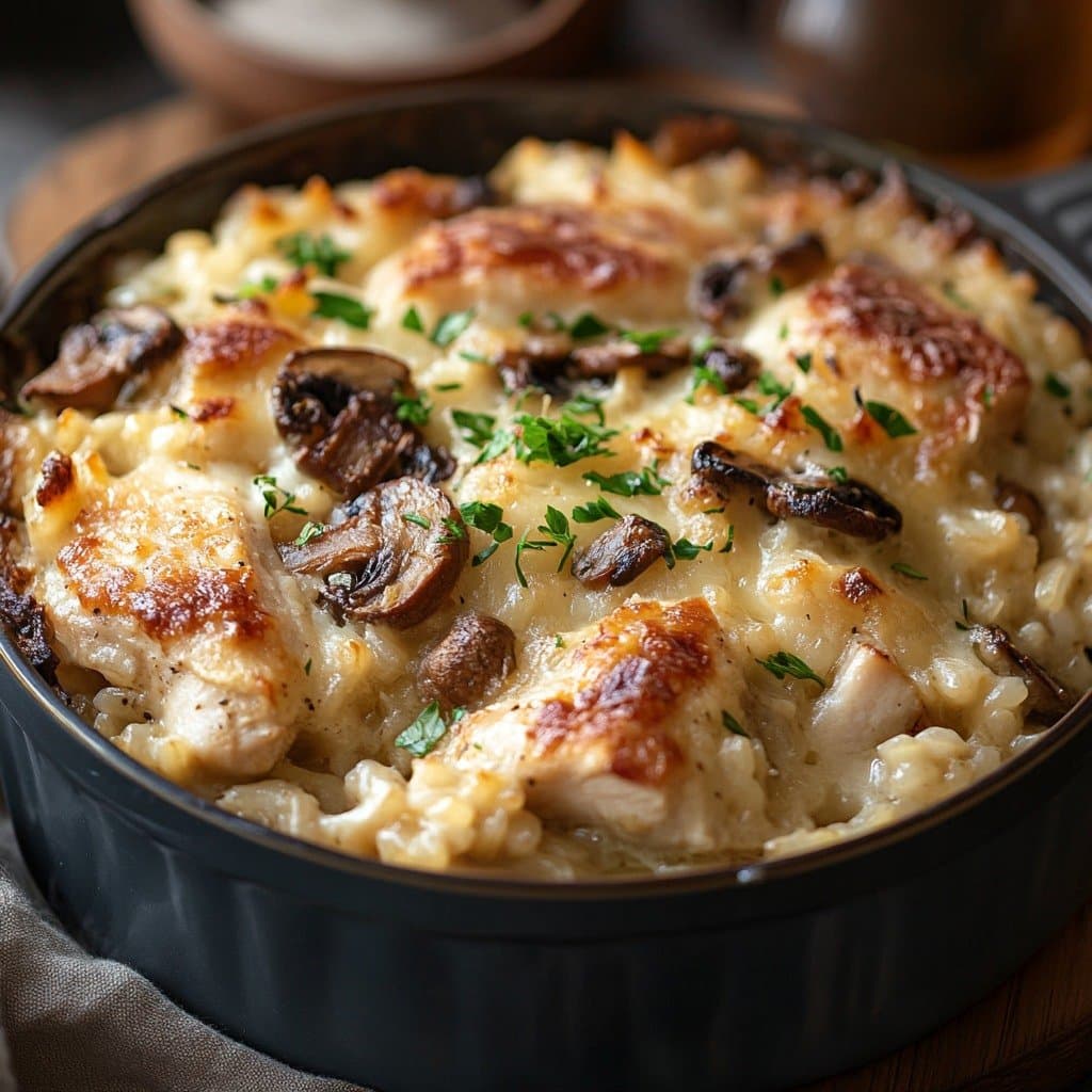 Gratinado de Arroz con Pollo y Champiñones