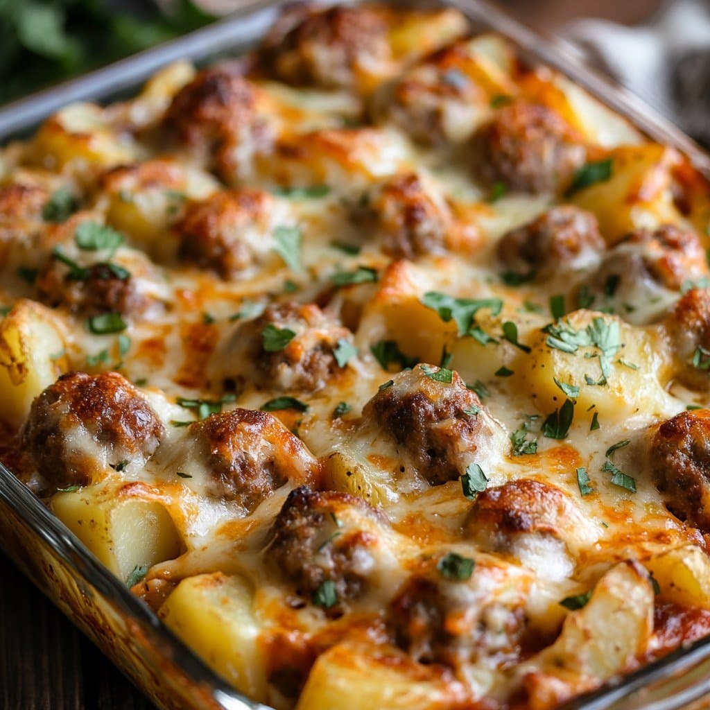 Gratinado de patatas y albóndigas
