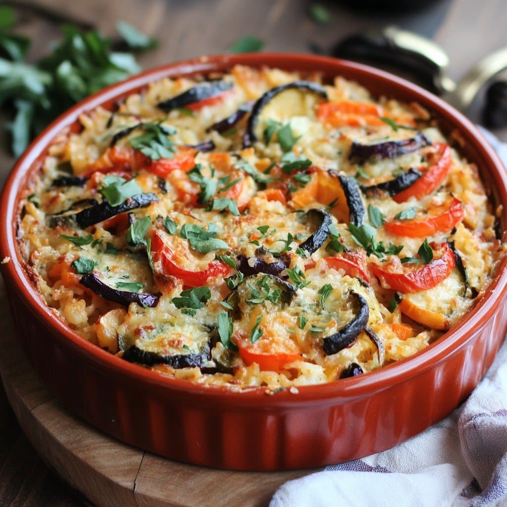 Gratin de riz aux légumes méditerranéens