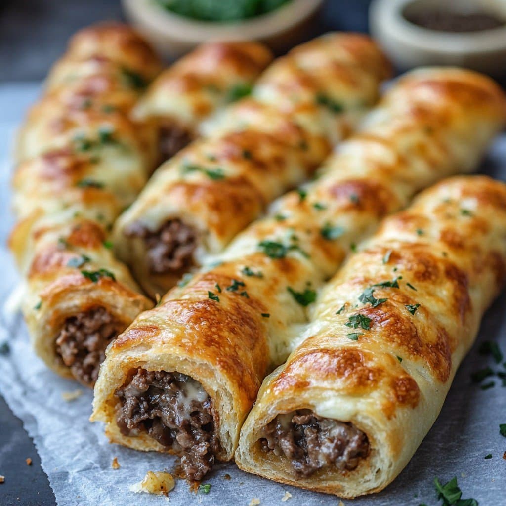Recette de Palitos de Pan Rellenos con Queso y Philly Cheesesteak
