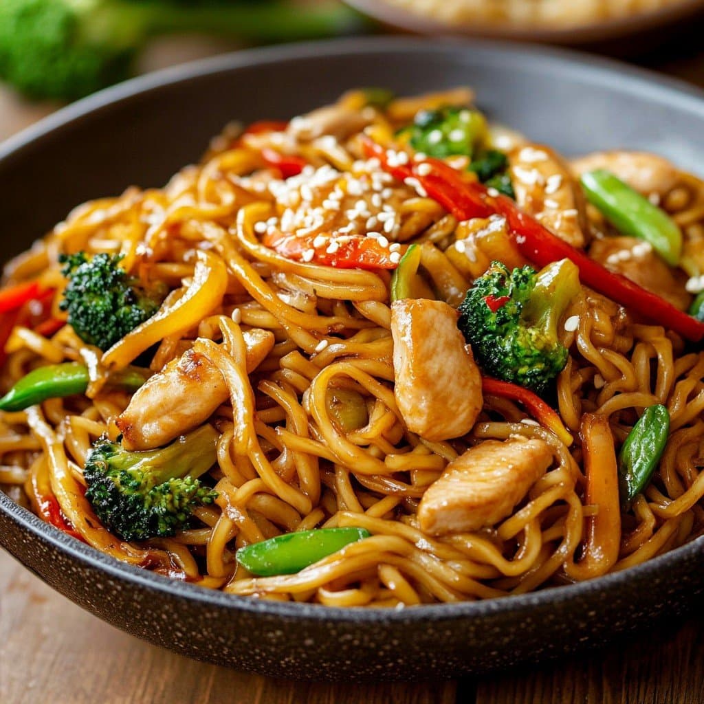 Stir-fried Noodles with Chicken and Crunchy Vegetables