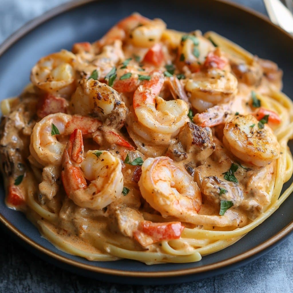 Enjoy your meal! - Shrimp and Crab Pasta with Creamy Cajun Sauce