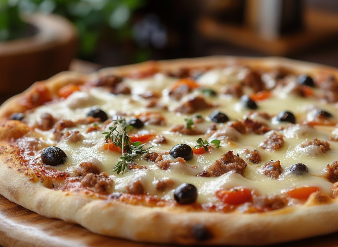 Enjoy your meal! - Ground Beef Pizza with Tomatoes and Olives
