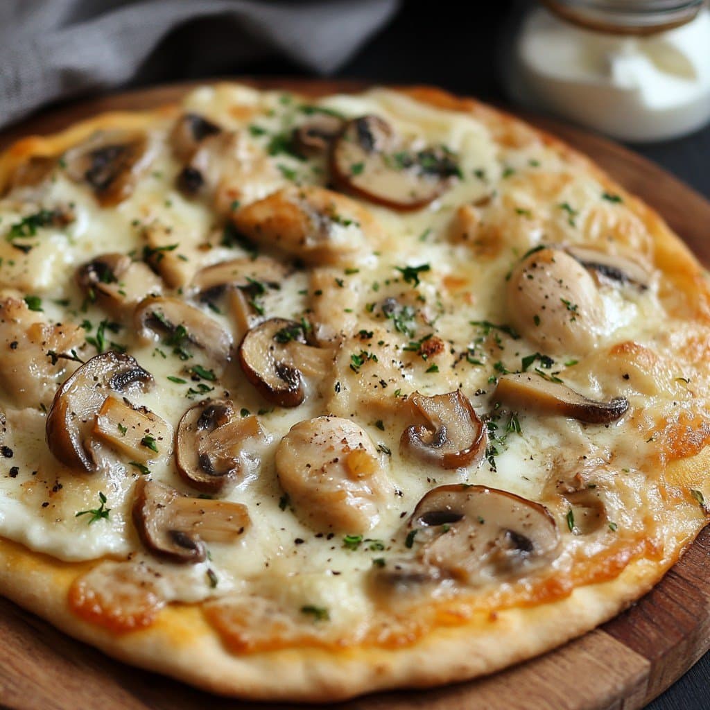 Enjoy your meal! - White Chicken and Mushroom Cream Pizza