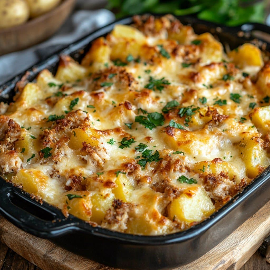 Minced Chicken with Cheese and Potatoes Casserole