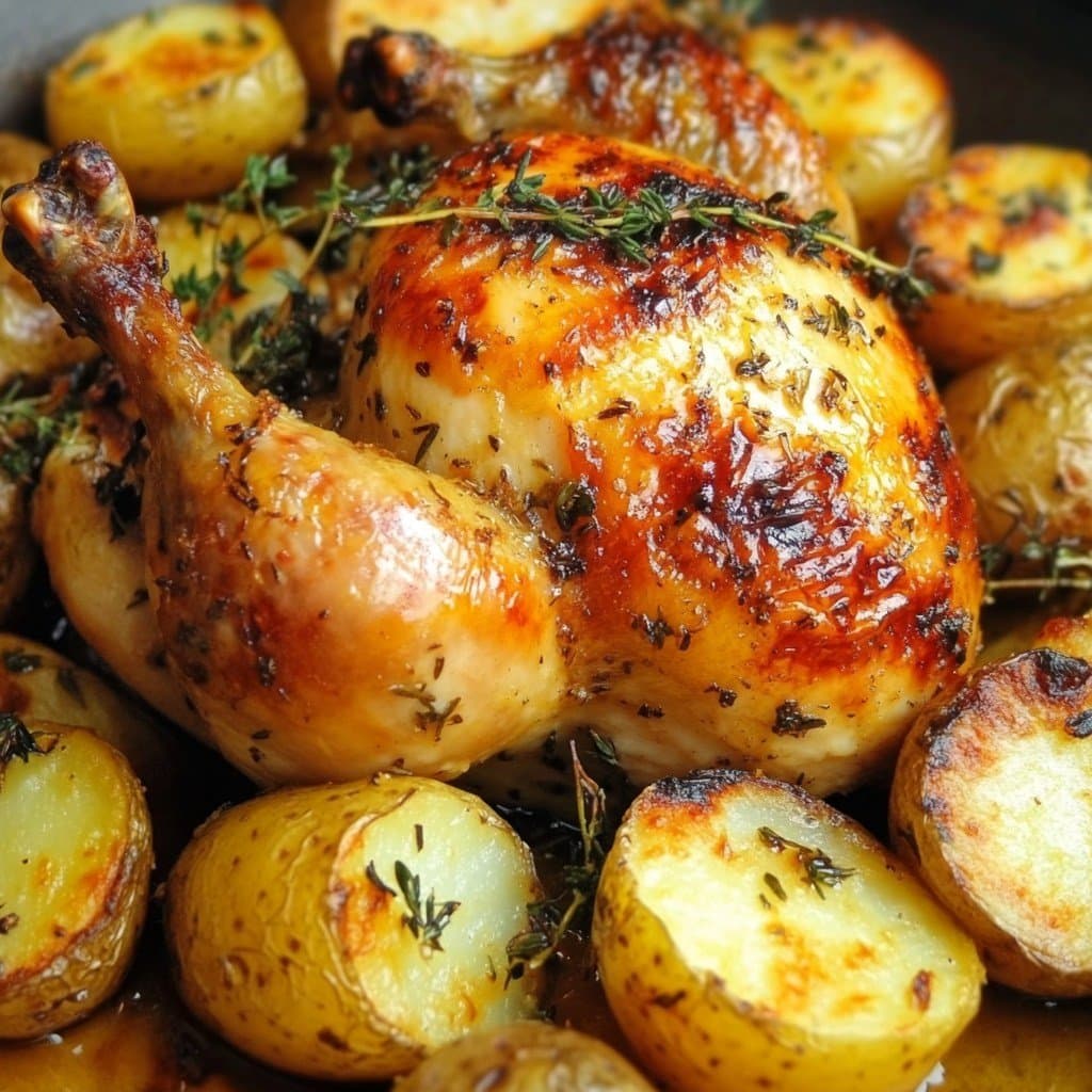 ¡Buen provecho! - Pollo Asado Dorado con Patatas y Hierbas