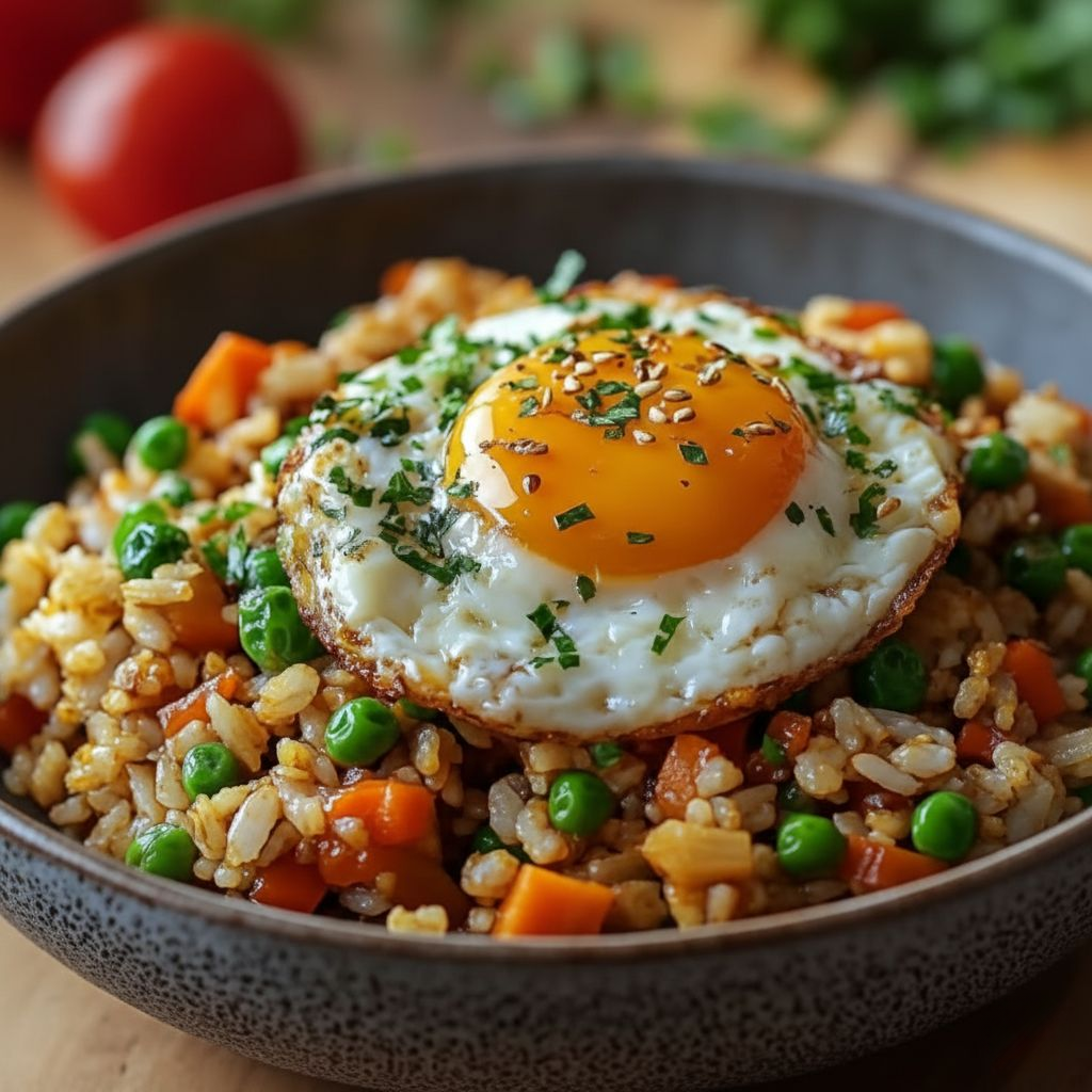 Arroz Salteado con Verduras y Huevo Sunny-Side