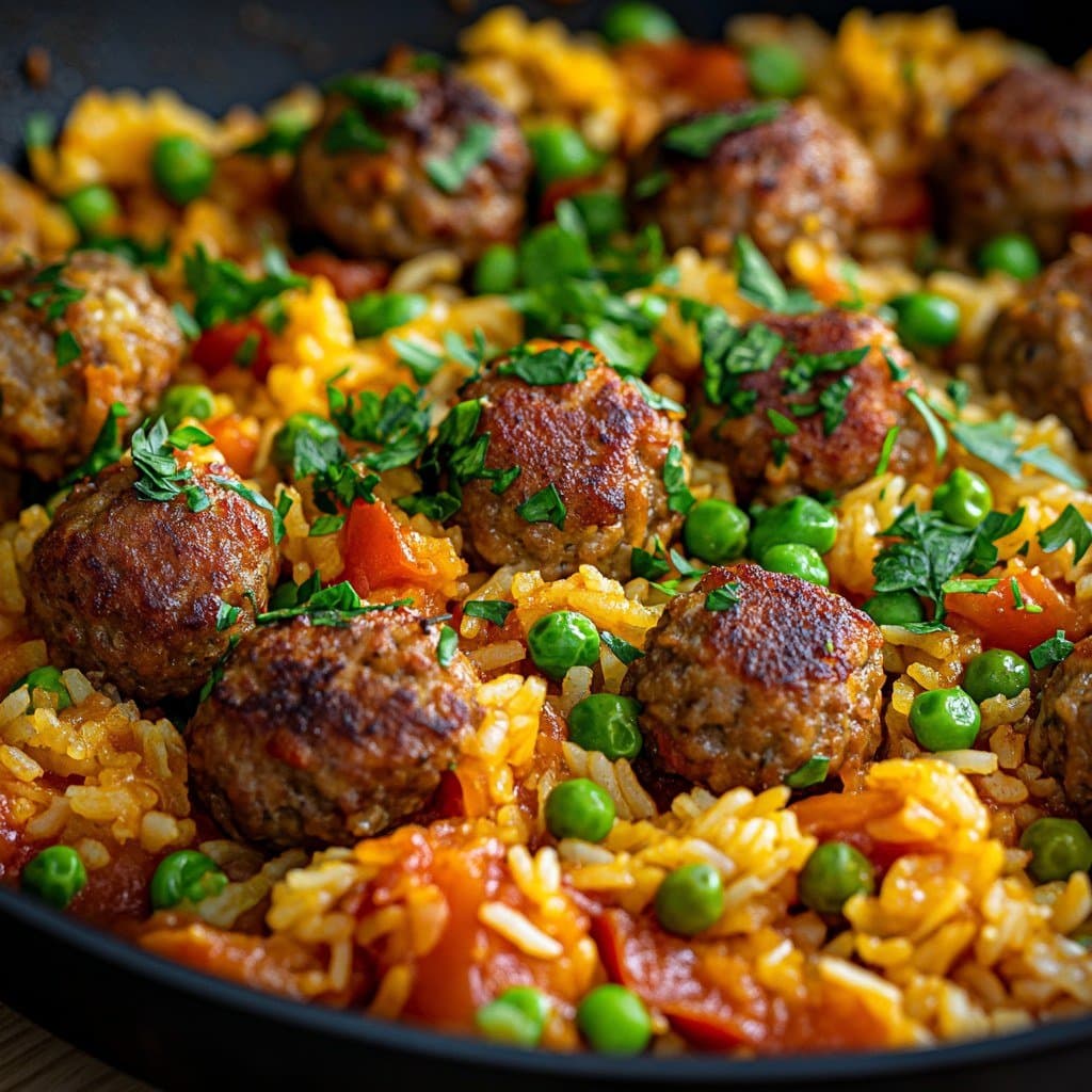 Colorful Rice with Vegetables and Meatballs