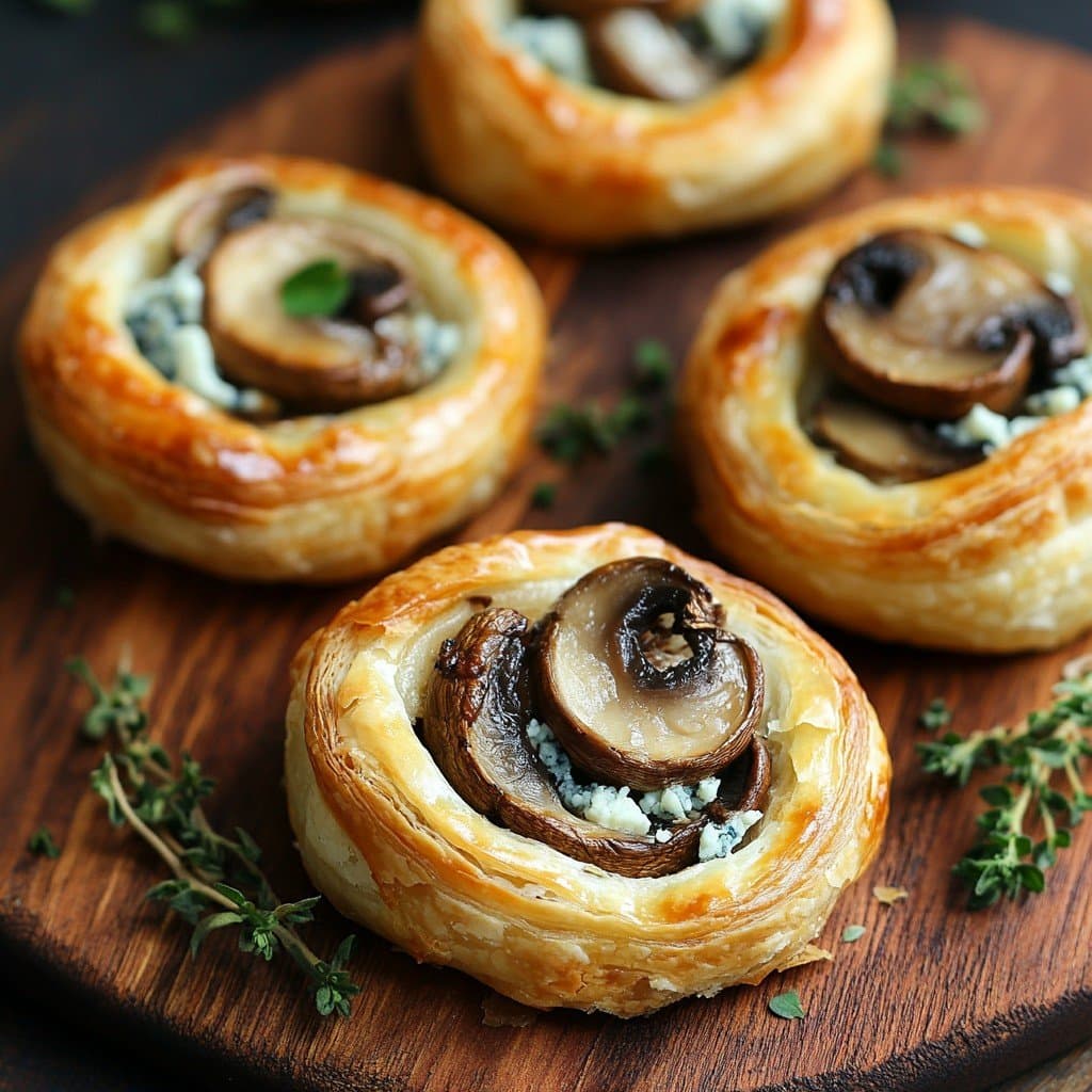 Rollitos de Hojaldre con Champiñones y Queso Azul