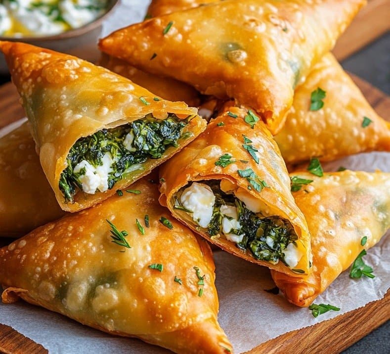 Spinach and Feta Samosas with Garlic, Dill & Lemon Zest