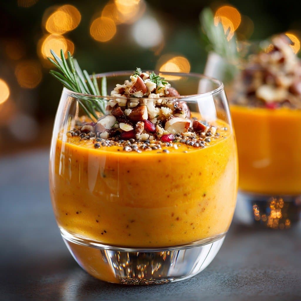 Carrot mousse with cumin and hazelnut shots
