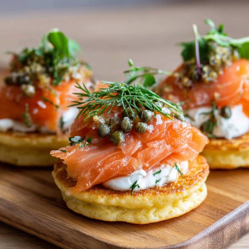 Recette de Blinis de Salmón Ahumado con Crema de Limón y Alcaparras