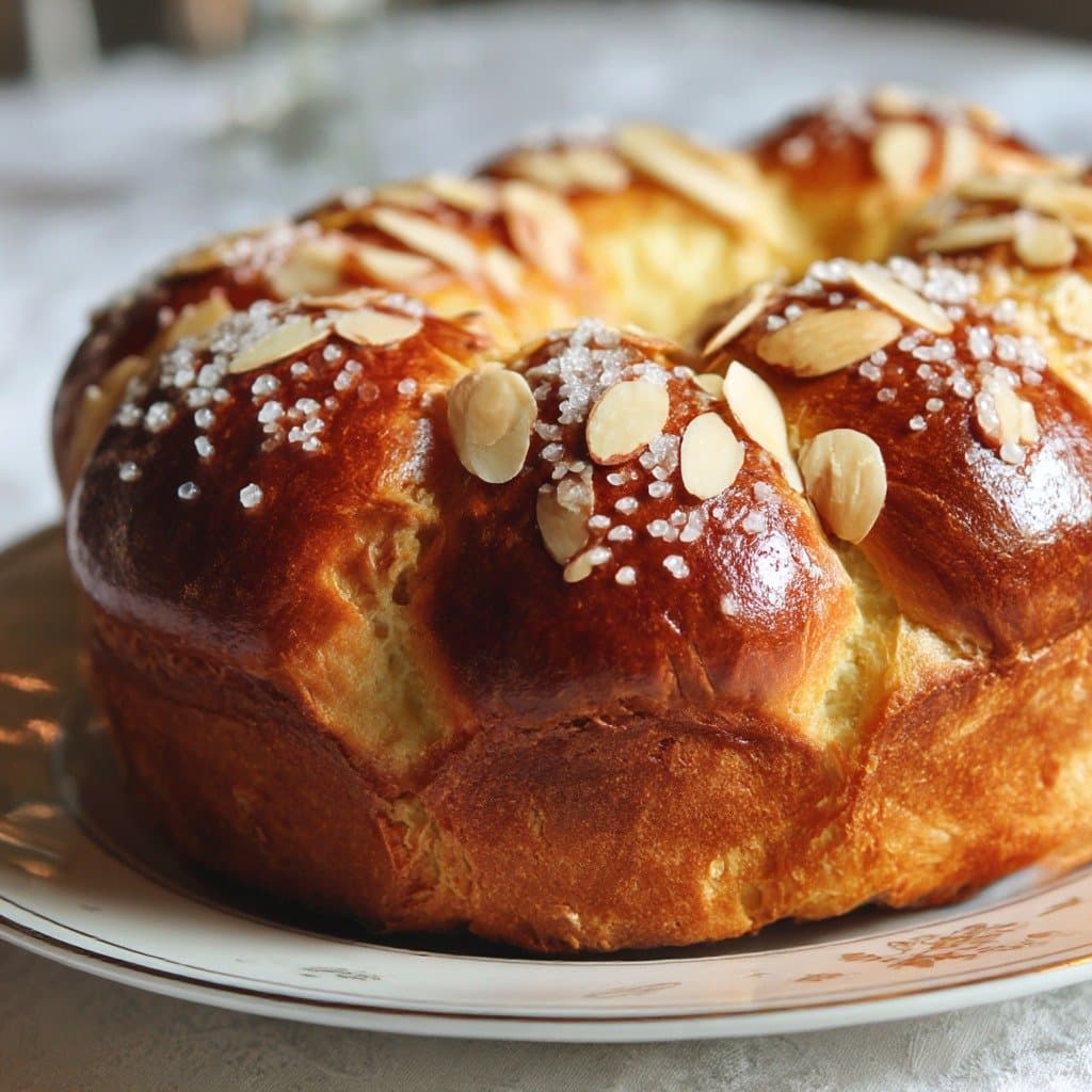 Braided Brioche with Sliced Almonds and Pearl Sugar