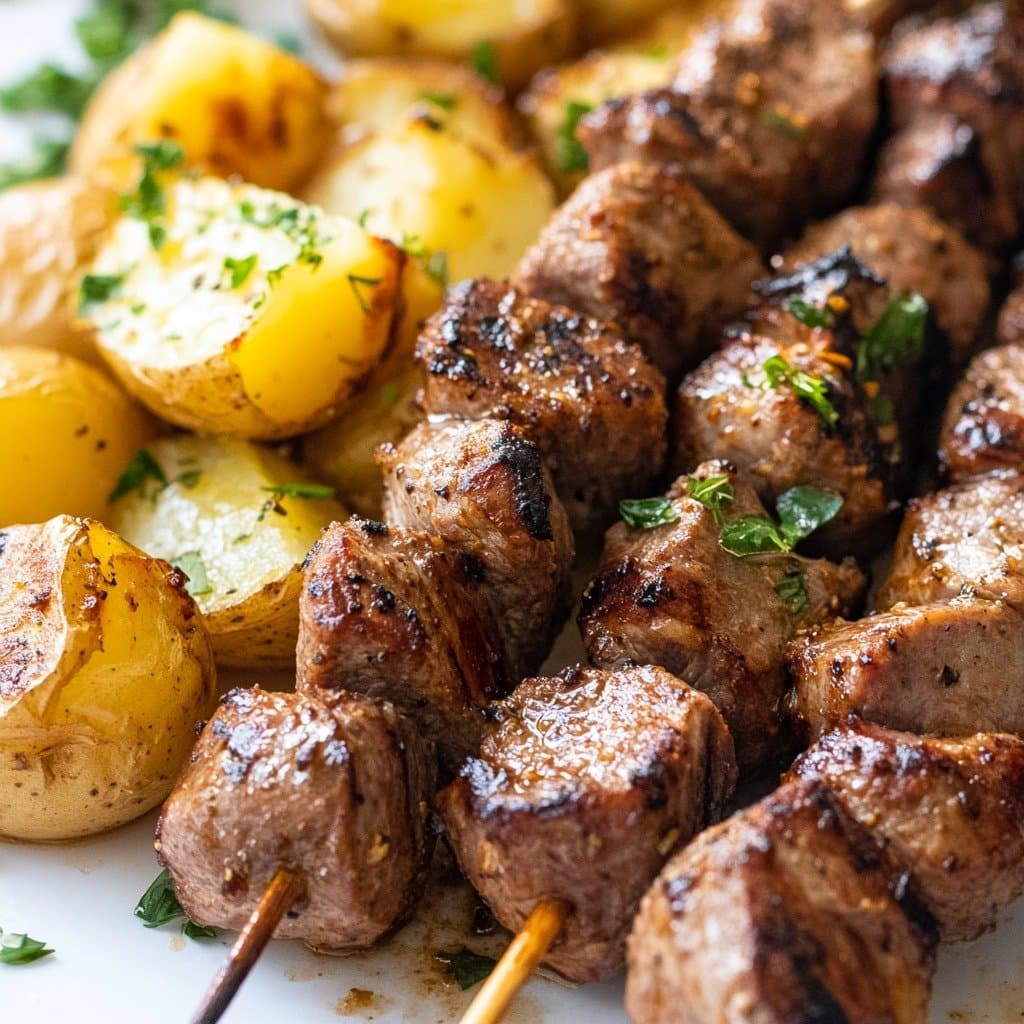 Recette de Grilled Lamb Skewers & Roasted Potatoes