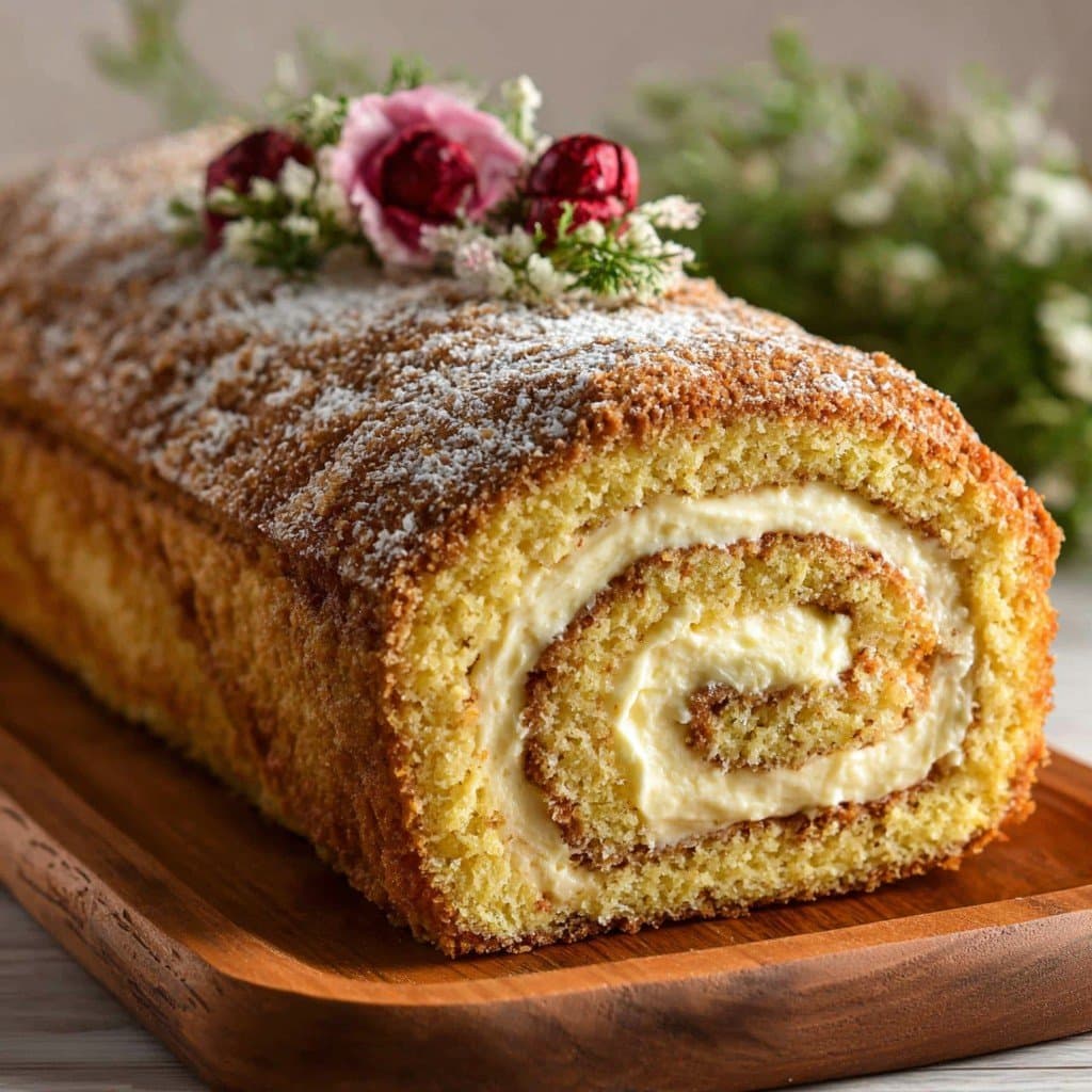 Recette de Bûche Roulée Génoise Noisette & Crème Poire-Vanille