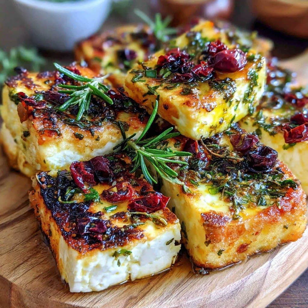 Carrés de Fromage Grillé aux Herbes, Romarin & Cranberries