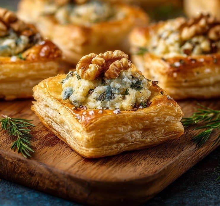 Recette de Cuadrados de Hojaldre con Roquefort y Nueces