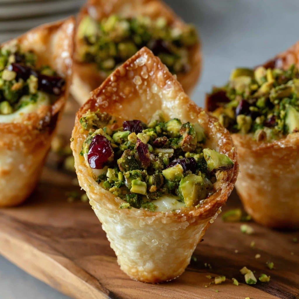 Cornets Croustillants au Brie, Pistaches & Cranberries