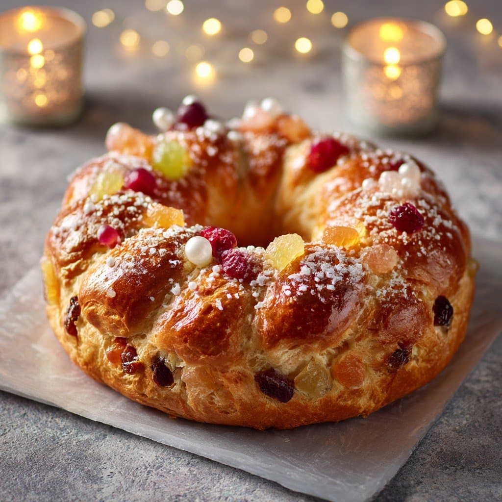 Christmas Brioche Crown with Candied Fruit & Raisins