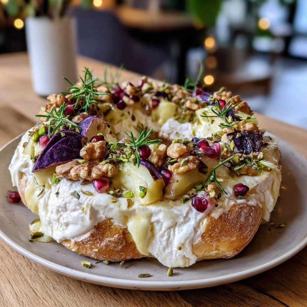 Creamy Cheese Wreath with Walnuts, Pomegranate & Apples