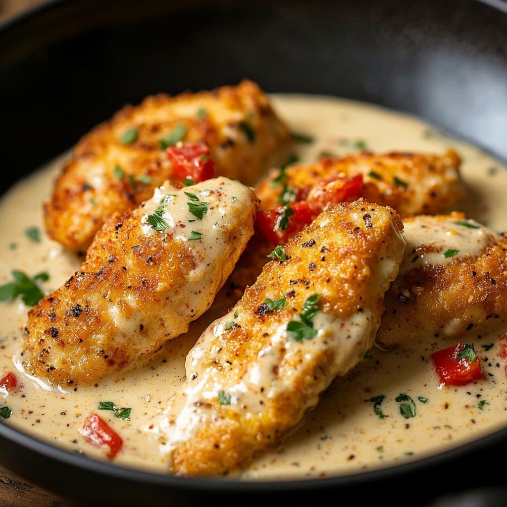 Chicken Strips with Bell Pepper Cream Sauce