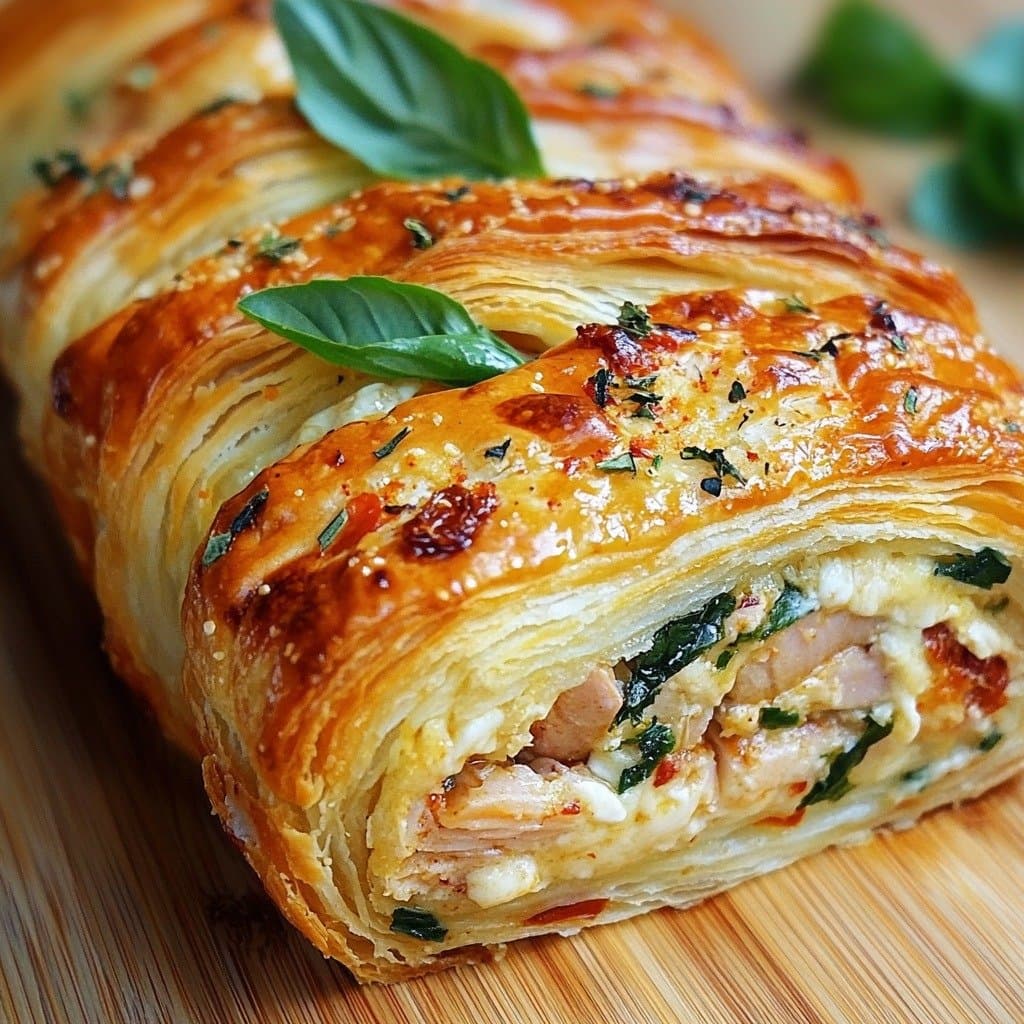 Recette de Hojaldre Trenzado de Pollo, Mozzarella y Albahaca