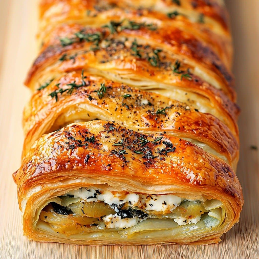 Recette de Hojaldre Trenzado con Puerros y Feta