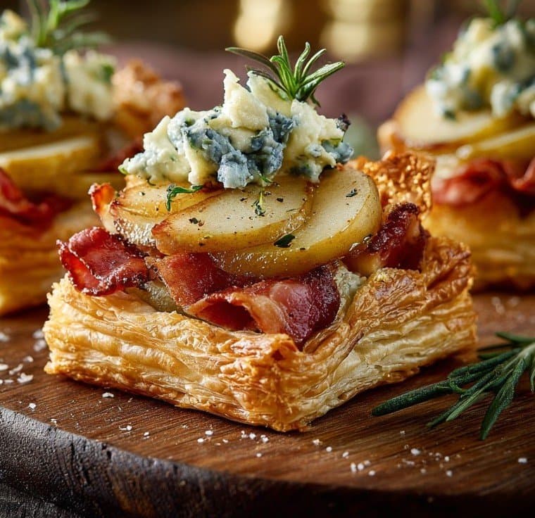 Feuilletés Poire Caramélisée, Bacon & Gorgonzola