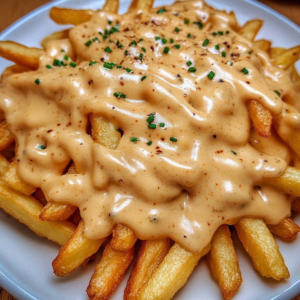 Frites nappées sauce cheddar crémeuse