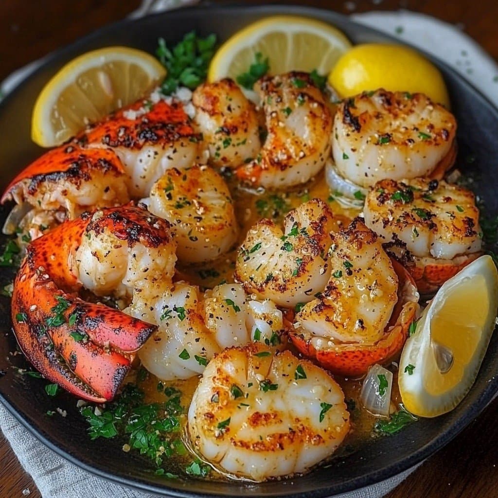 Langosta y Vieiras con Mantequilla de Ajo