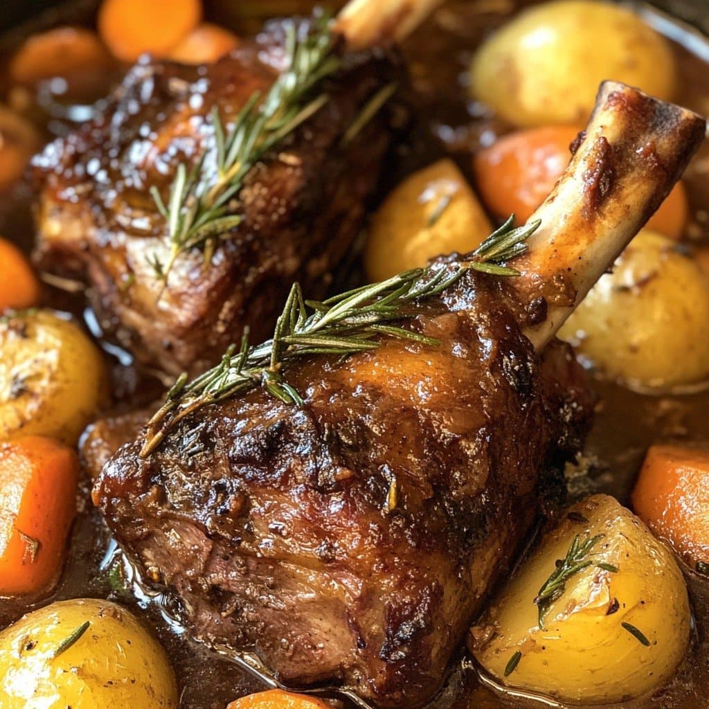 Jarrets d'Agneau Braisés, Tendres à l'Os, aux Légumes Fondants