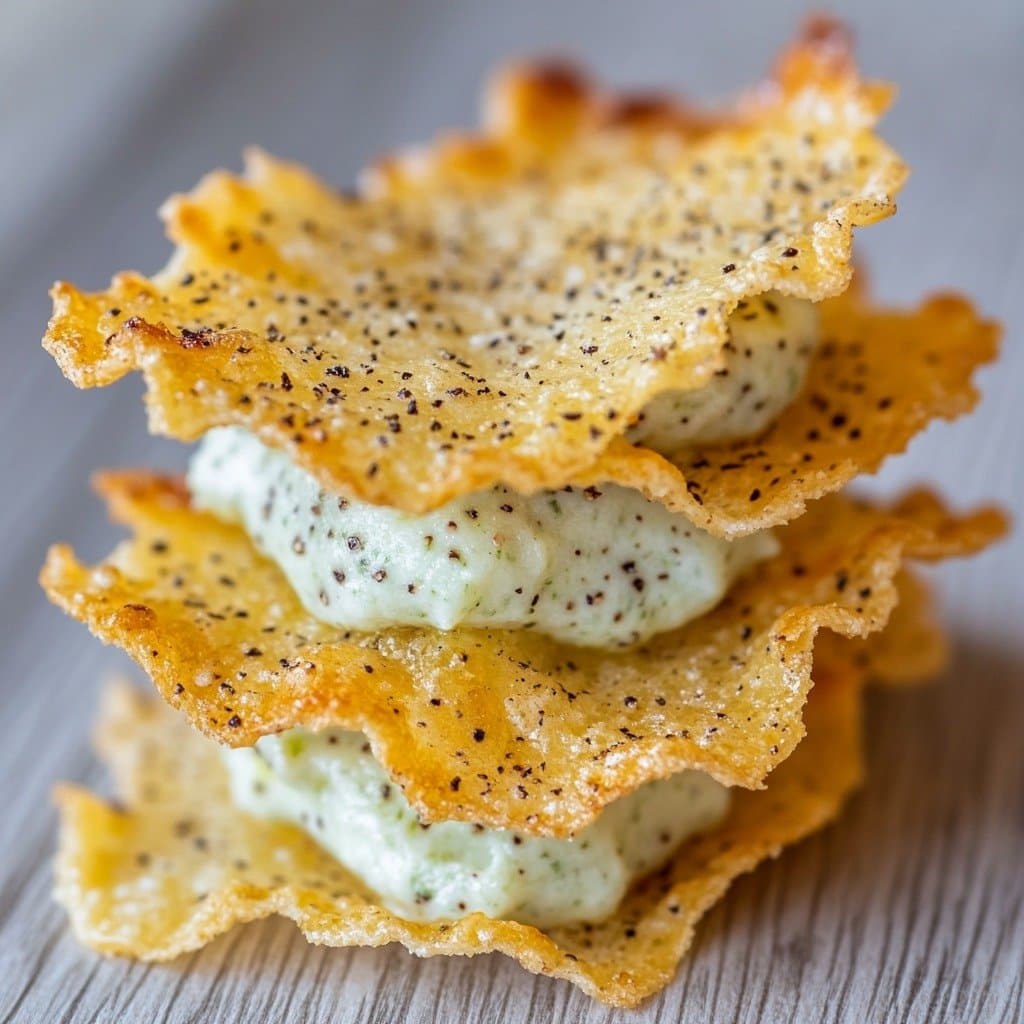 Recette de Milhojas de Láminas de Parmesano con Crema de Aguacate y Limón