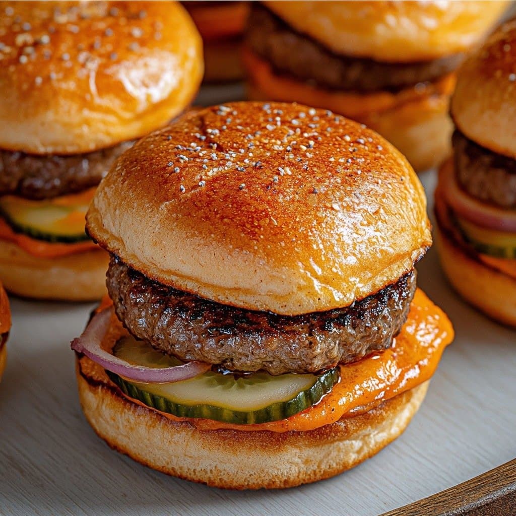 Mini-Burgers au Bœuf, Cheddar Fondant & Pickles Maison