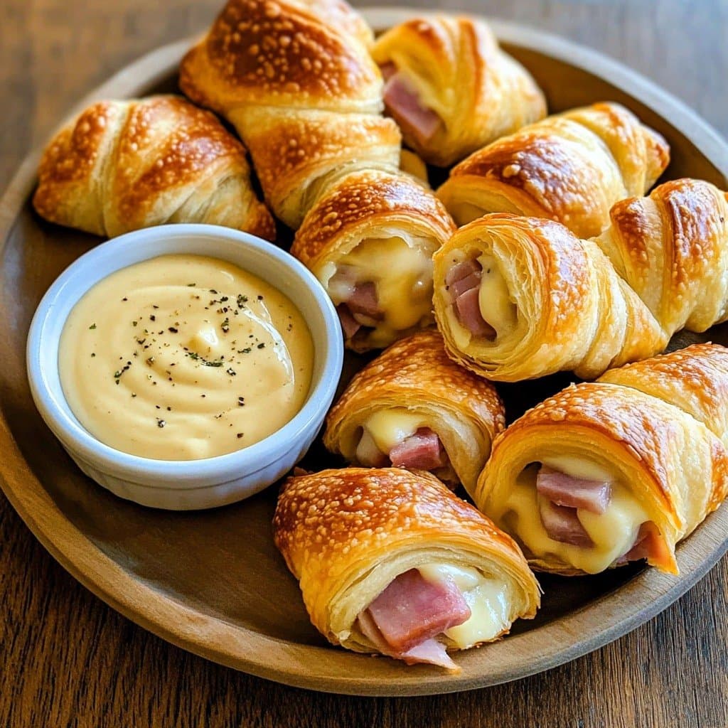 Recette de Rollitos de Hojaldre de Jamón y Queso con Salsa de Mostaza Dulce