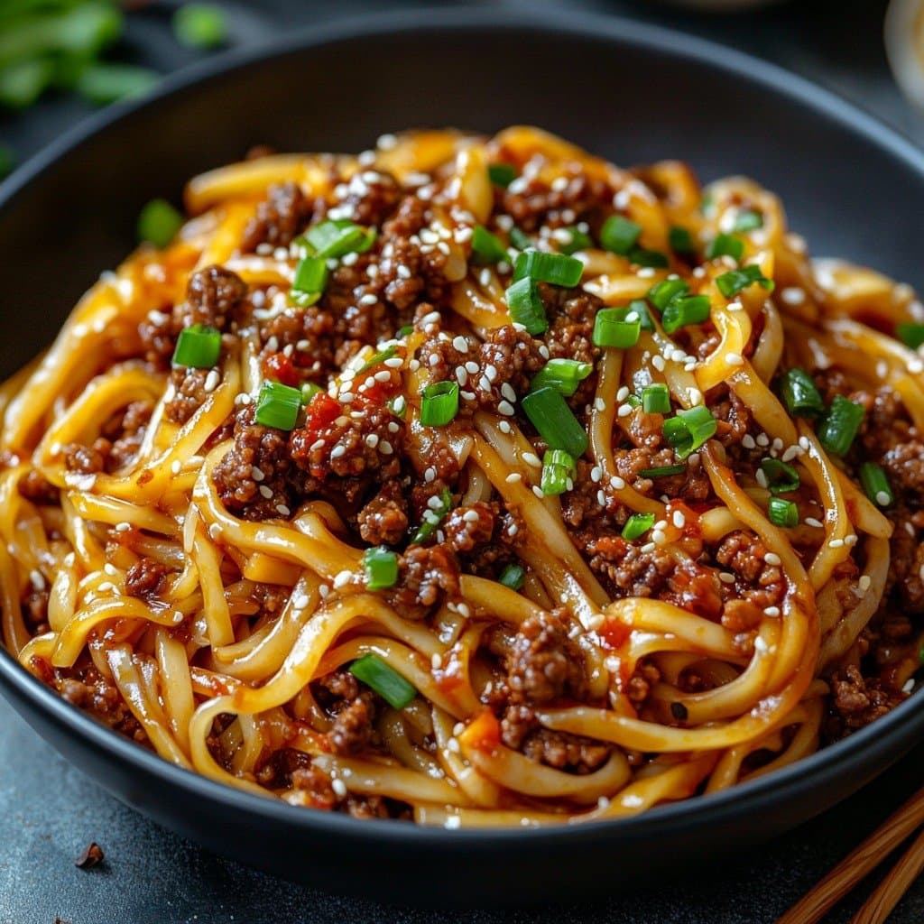 Fideos picantes con ternera y ajo Simple y Fácil