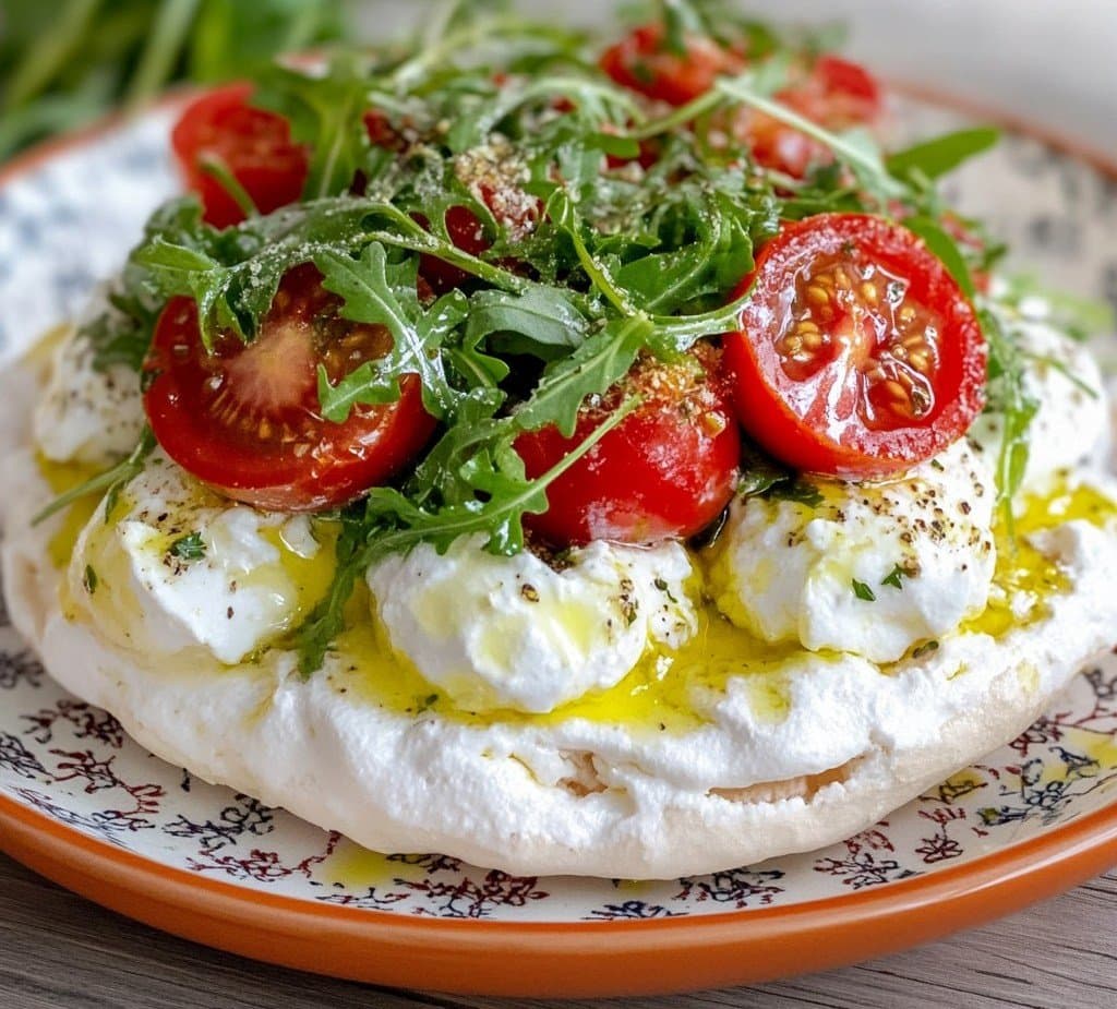 Pavlova salada con burrata y rúcula