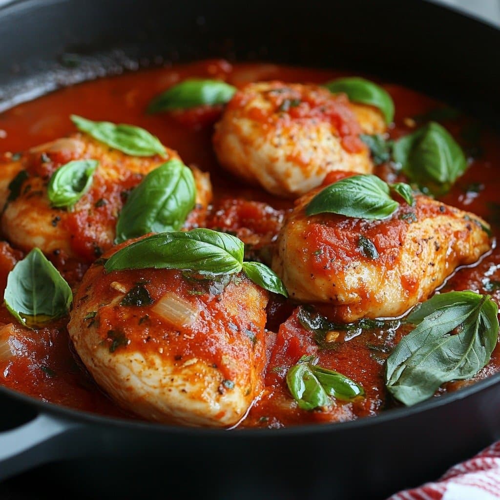 Recette de Pollo en Salsa de Tomate y Albahaca