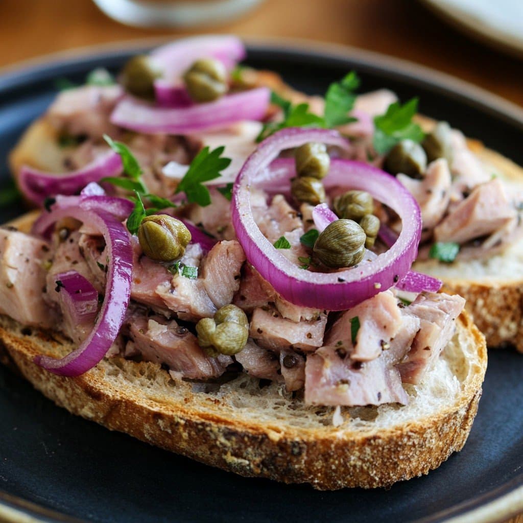 Tartine de Thon aux Câpres et Oignons Rouges
