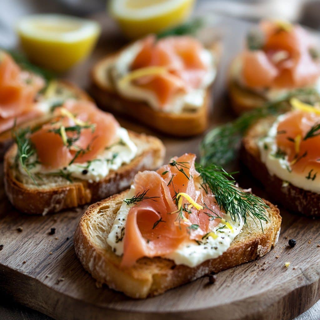 Tostas de Queso Fresco con Hierbas y Salmón Ahumado