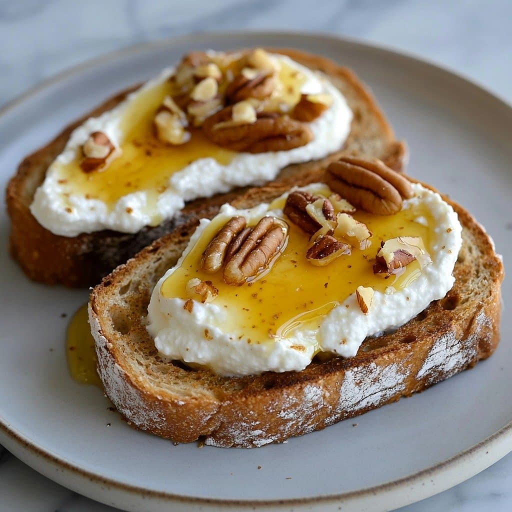 Recette de Tartines de Ricotta, Miel & Noix de Pécan